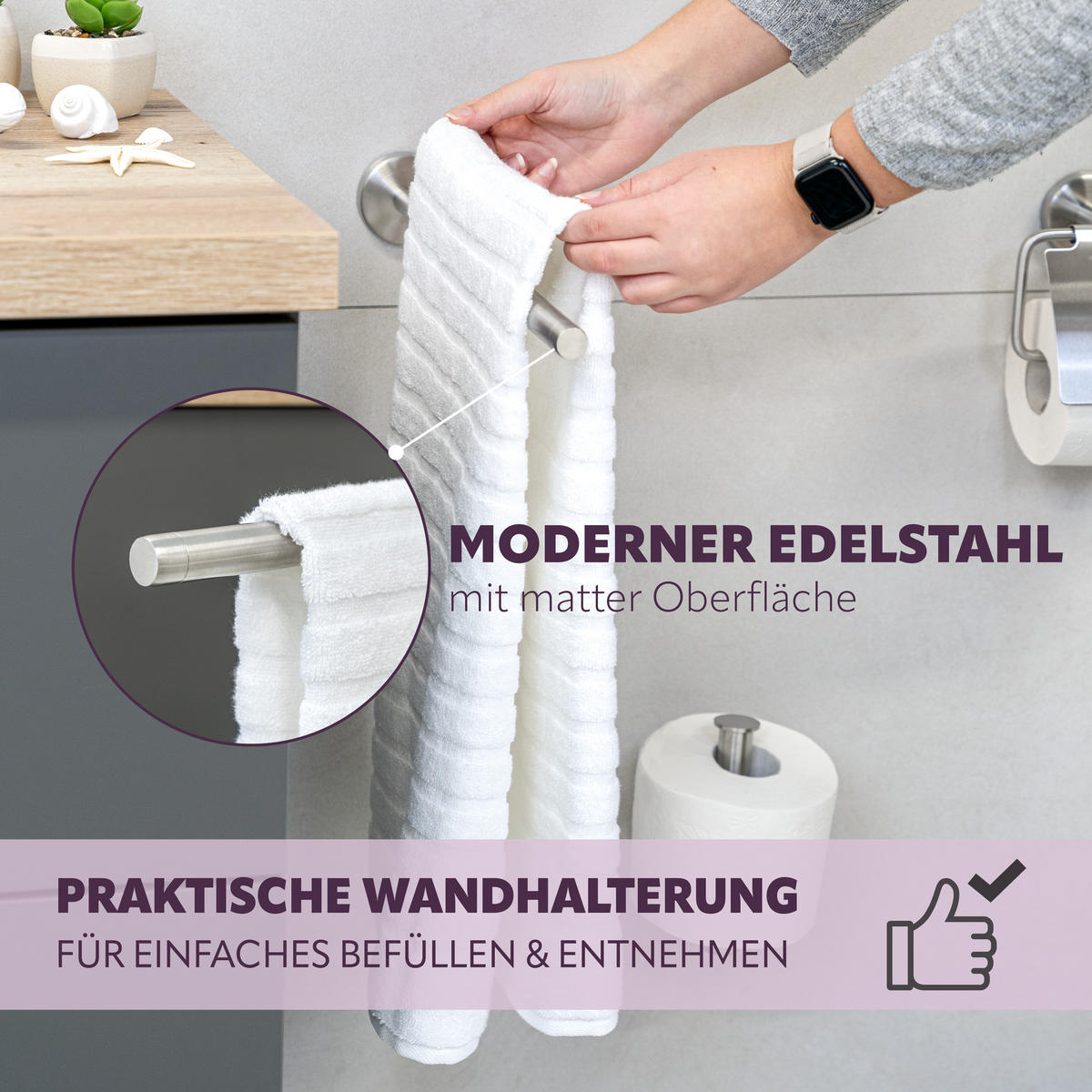 TELESKOPHANDTUCHSTANGE PIAZZA Edelstahl - Edelstahlfarben, Metall (6/6/50cm) - bremermann