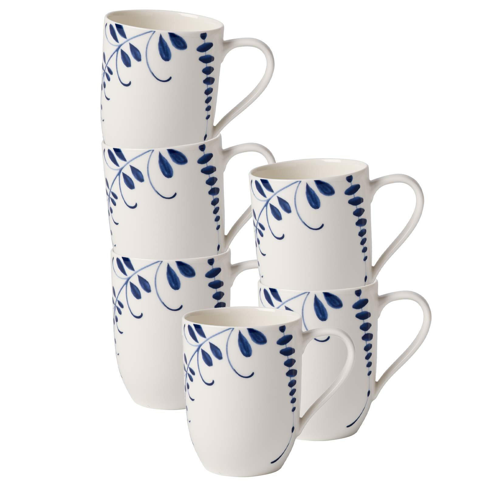 BECHER MIT HENKEL Vieux Luxembourg Brindille weiß-blau 370 ml 6er Set - Blau/Weiß, Keramik (0.37L) - Villeroy & Boch