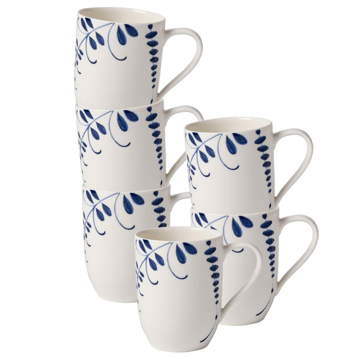 BECHER MIT HENKEL Vieux Luxembourg Brindille weiß-blau 370 ml 6er Set - Blau/Weiß, Keramik (0.37L) - Villeroy & Boch
