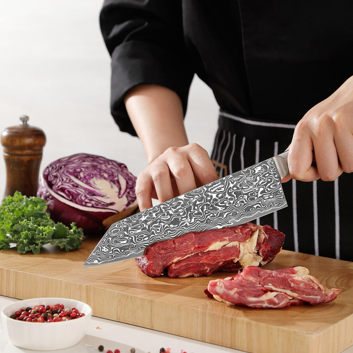 CHEFMESSER KIRITSUKE 20 cm - Birkefarben, Holz/Metall (34cm) - Zayiko