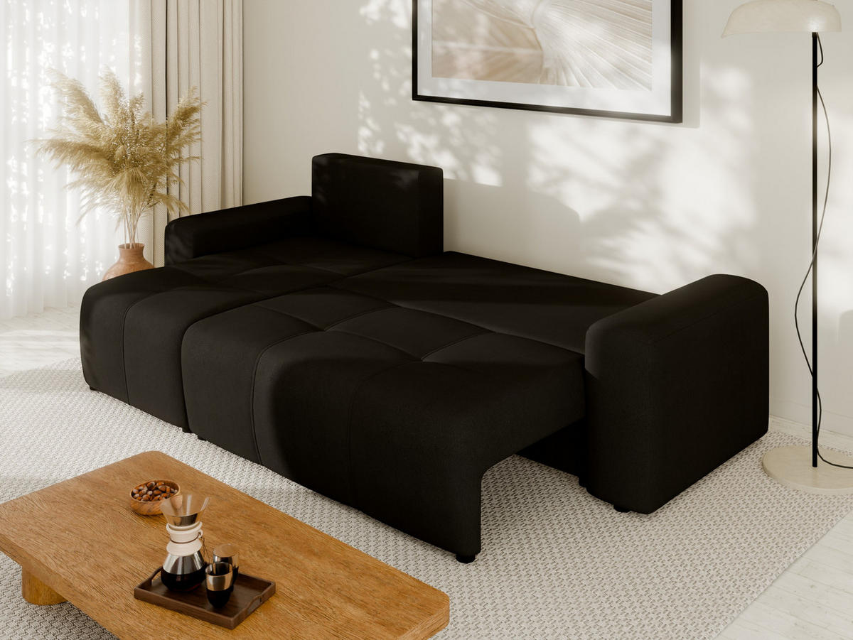 ECKSOFA Nolani mit Schlaffunktion & Bettkasten – Modern & Bequem - Schwarz, Kunststoff (248/145cm) - Panda Möbel