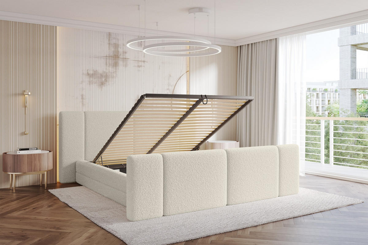 POLSTERBETT mit Bettkasten, Fußteil und Lattenrost, Bett mit Matratze H3/H4 - TEVO-Z 180x200 Beige - Champagner, Holzwerkstoff/Textil (180/200cm) - ALTDECOR