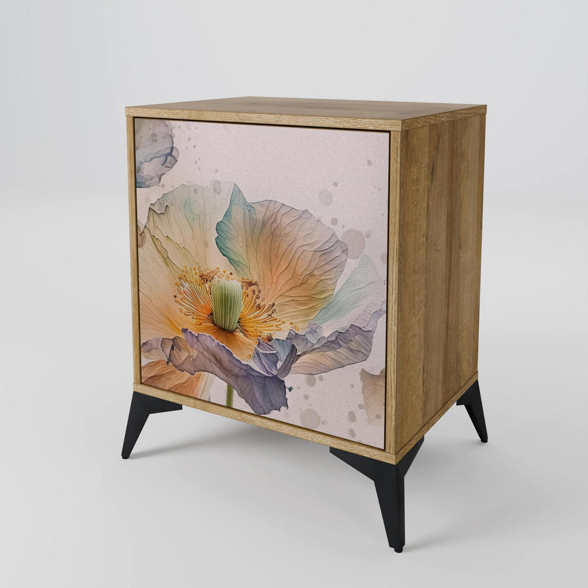 SIDEBOARD SOFTEN POPPY, Eichefarben, 57,5x42x75,5 cm, Goldfarbene Metallfüße - Eichefarben/Goldfarben, Holzwerkstoff/Metall (57.5/75.5/42cm) - SpaceRebels
