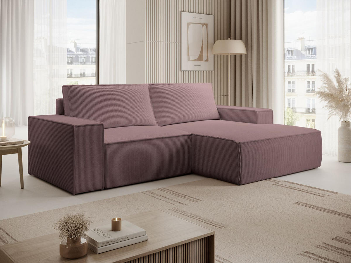 ECKSOFA Farese Mini mit Cordbezug Mauve, rechts - Flieder/Schwarz, Textil (240/167cm) - Selsey
