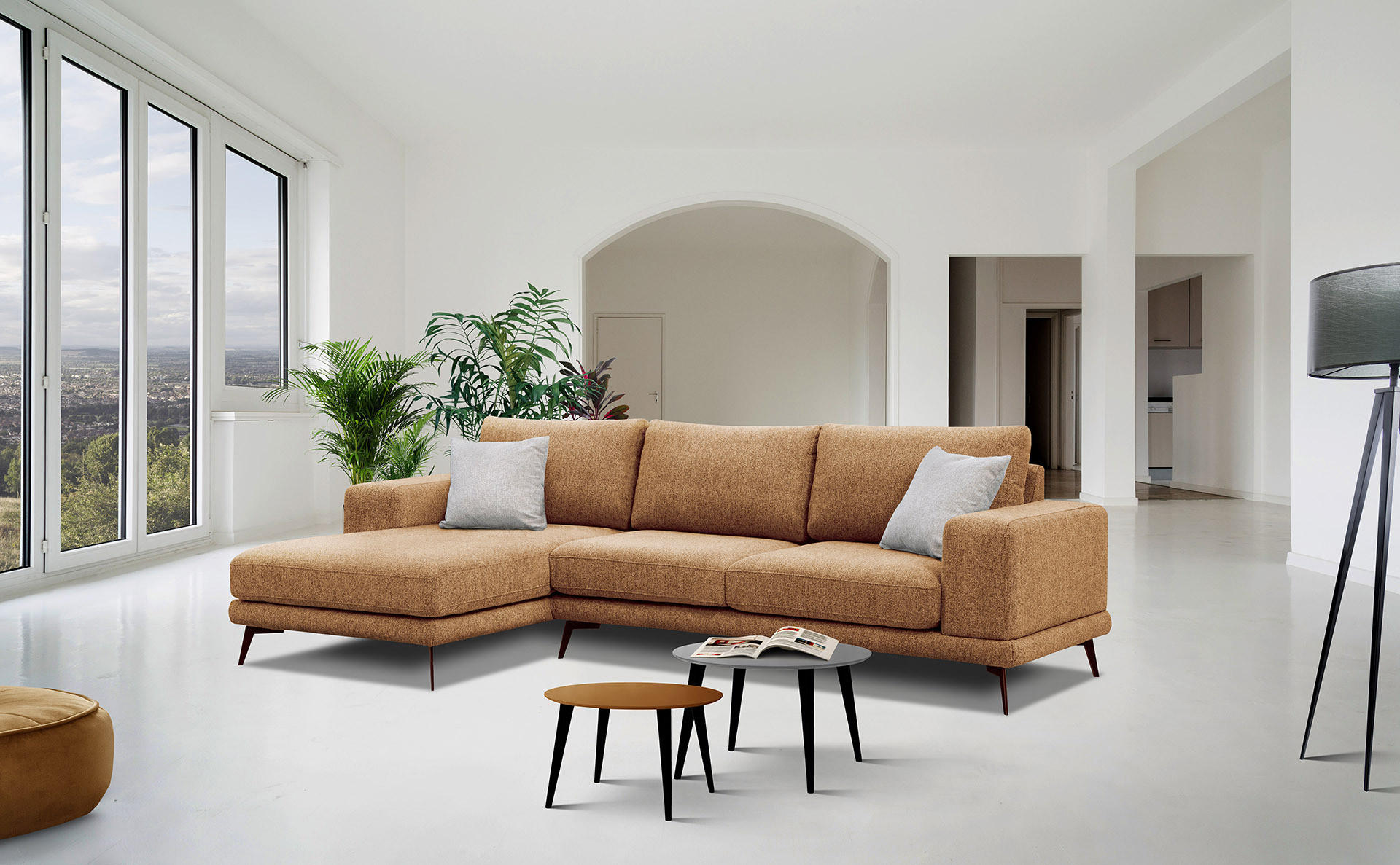 ECKSOFA MEDIOLANE 5-Sitzer, orange - Orange, Holzwerkstoff/Textil (158/282cm) - Courtois Laville