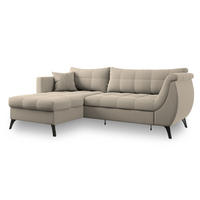 ECKSOFA MOLLIS Beige Geflochtener-Stoff mit Schlaffunktion - Beige, Holz (241/154cm) - MASSENO