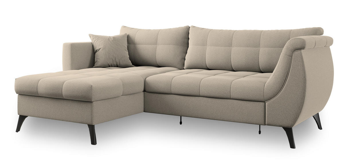 ECKSOFA MOLLIS Beige Geflochtener-Stoff mit Schlaffunktion - Beige, Holz (241/154cm) - MASSENO