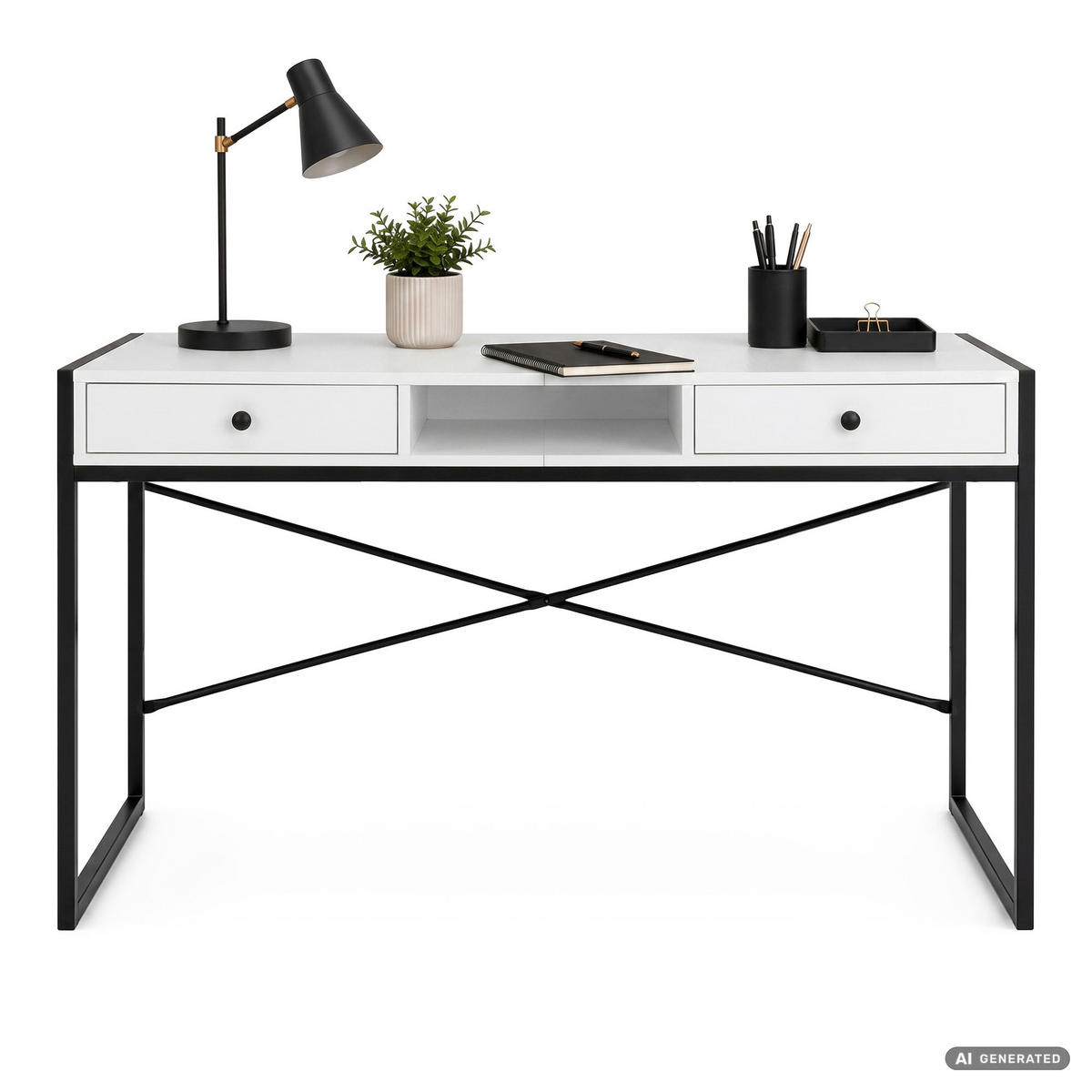 SCHREIBTISCH ELOSNIS 123 cm Weiß - Schwarz/Weiß, Holzwerkstoff (123/48/80.5cm) - Akord