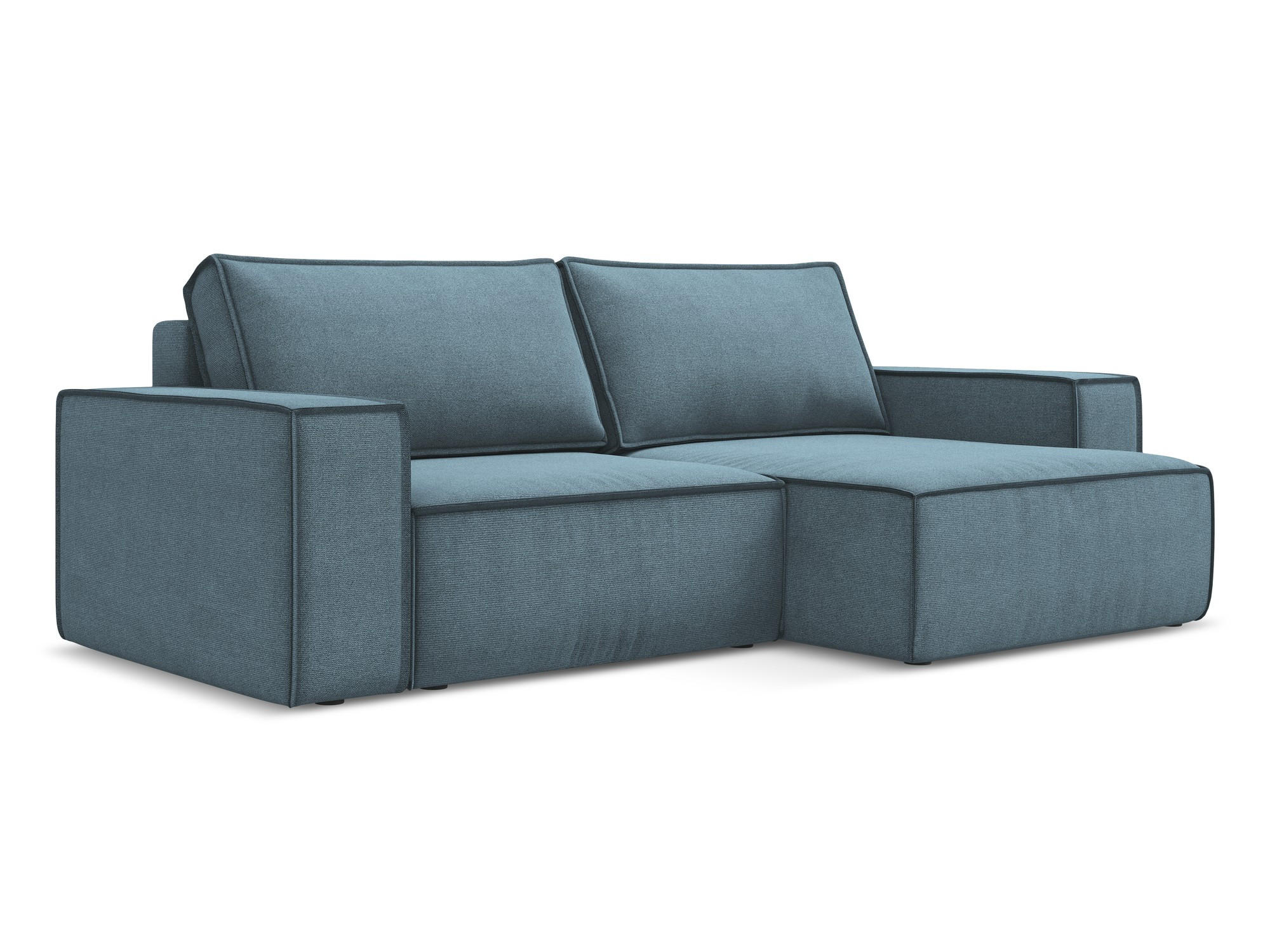 ECKSOFA mit Schlaffunktion Strukturstoff Stoff Blau - Blau/Schwarz, Kunststoff/Textil (257/148cm) - Makamii