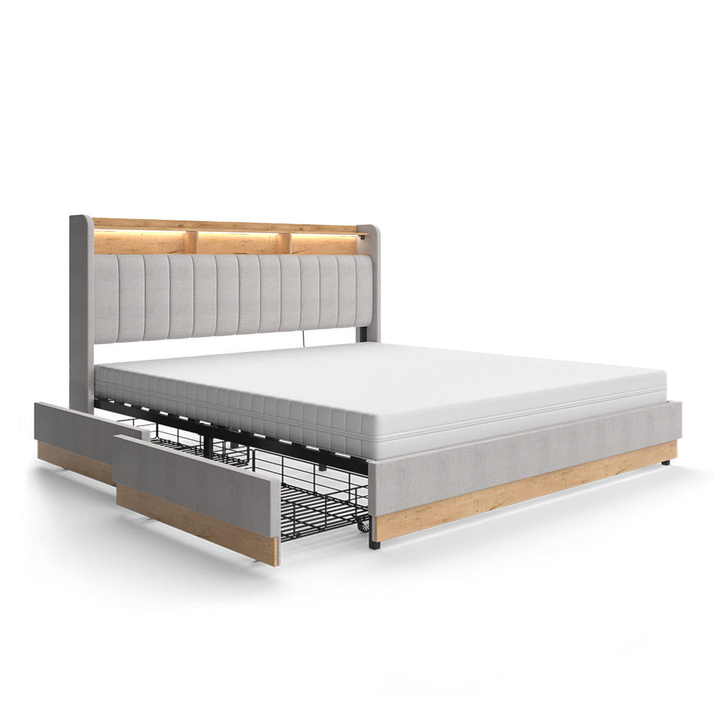 ČALOUNĚNÁ POSTEL Nura Šedá - šedá/barva dubu, kompozitní dřevo - VitaliSpa