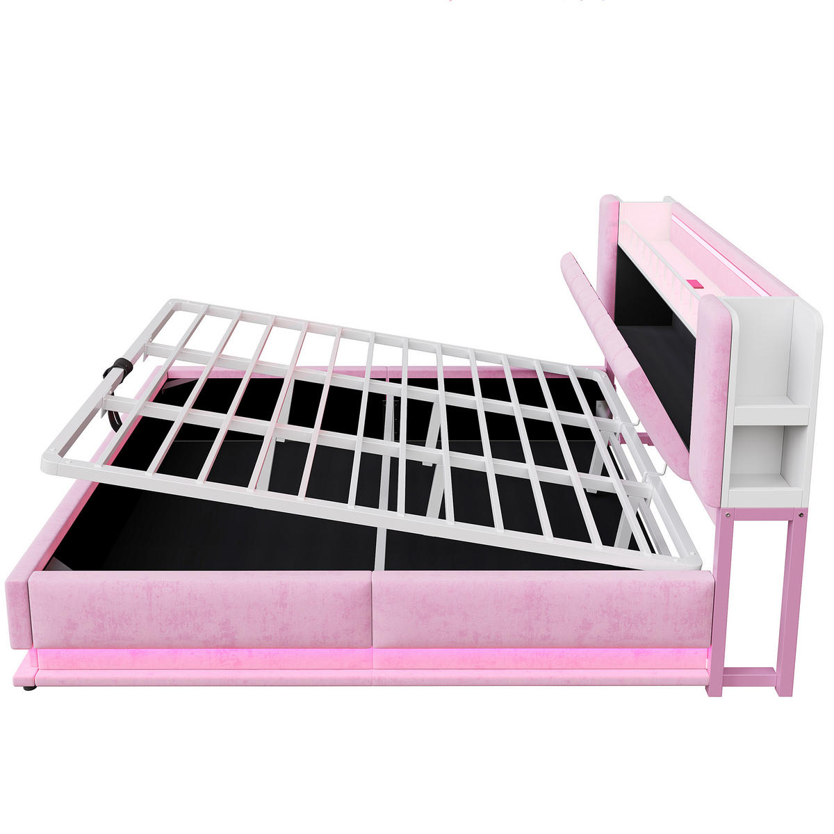 POLSTERBETT 180/200 cm Pink mit LED-Beleuchtung mit USB- und Type-C-Anschlüssen mit Stauraum Samtbezug - Rosa, Textil (180/200cm) - OKWISH