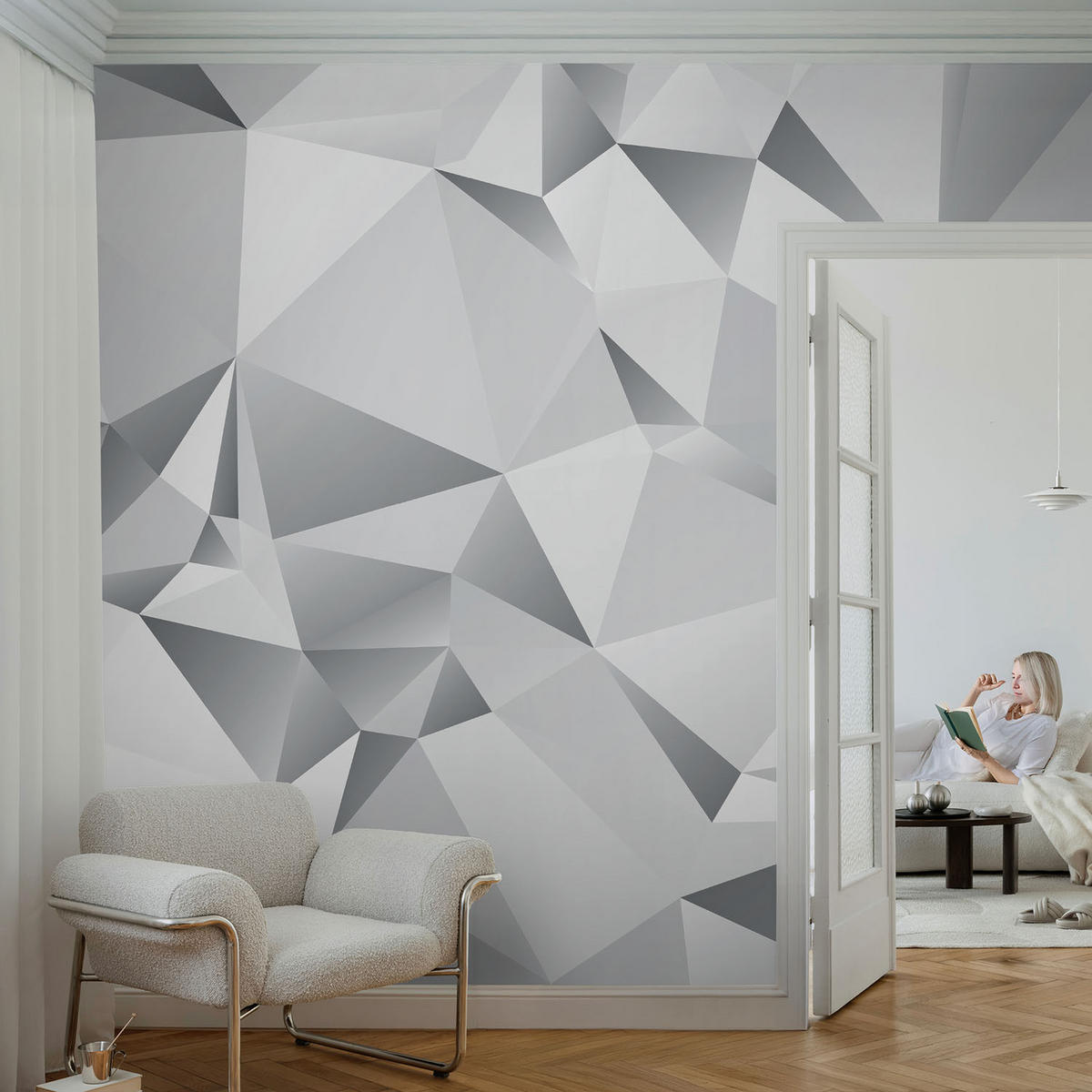FOTOTAPETE 104x70 cm - Abstrakte Geometrie - Weiß, Textil (104/70cm) - Wallfluent