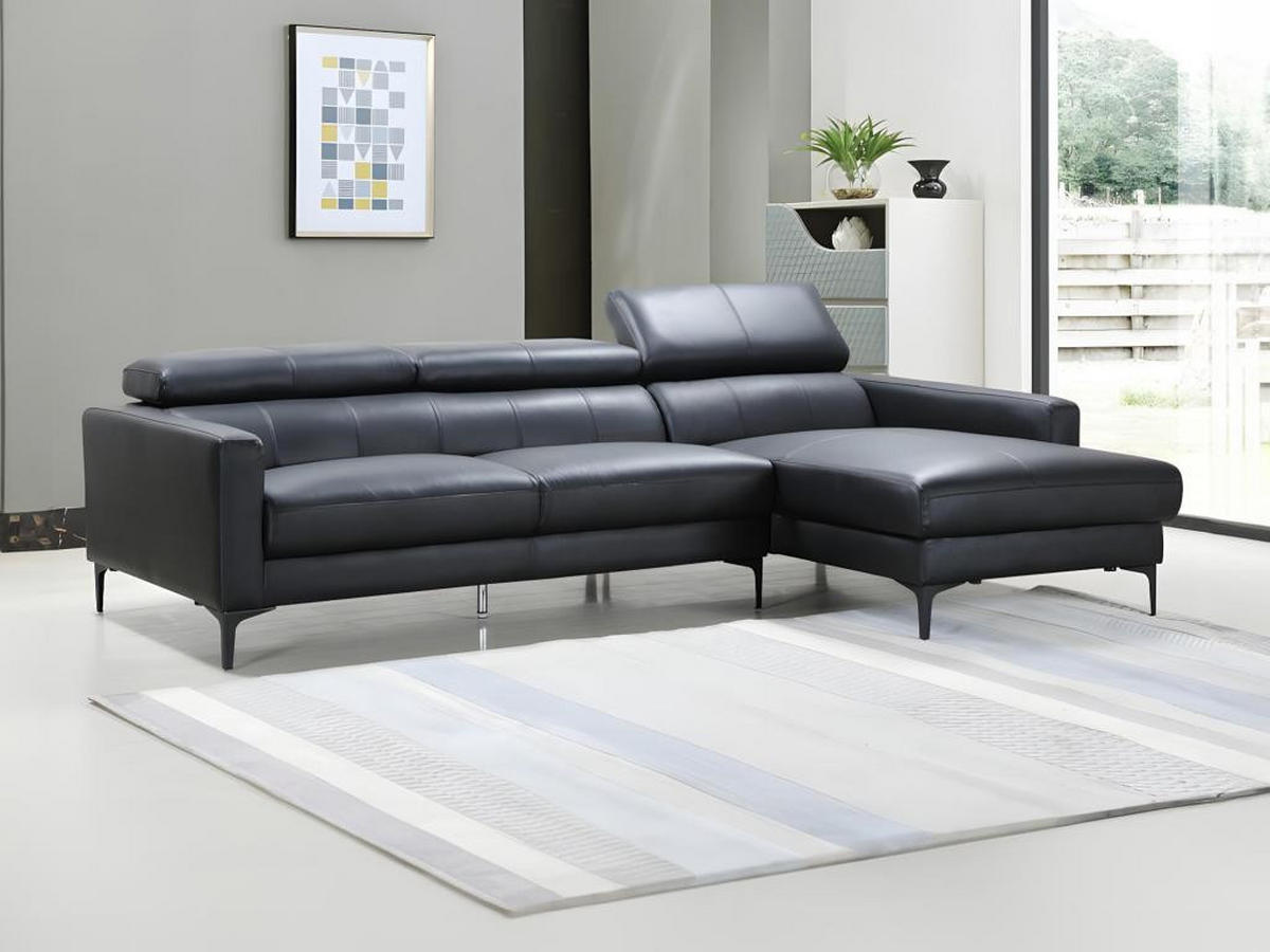 ECKSOFA - Büffelleder - Ecke Rechts - Schwarz - FLORENCE - Schwarz, Leder (173/253cm) - Vente-Unique