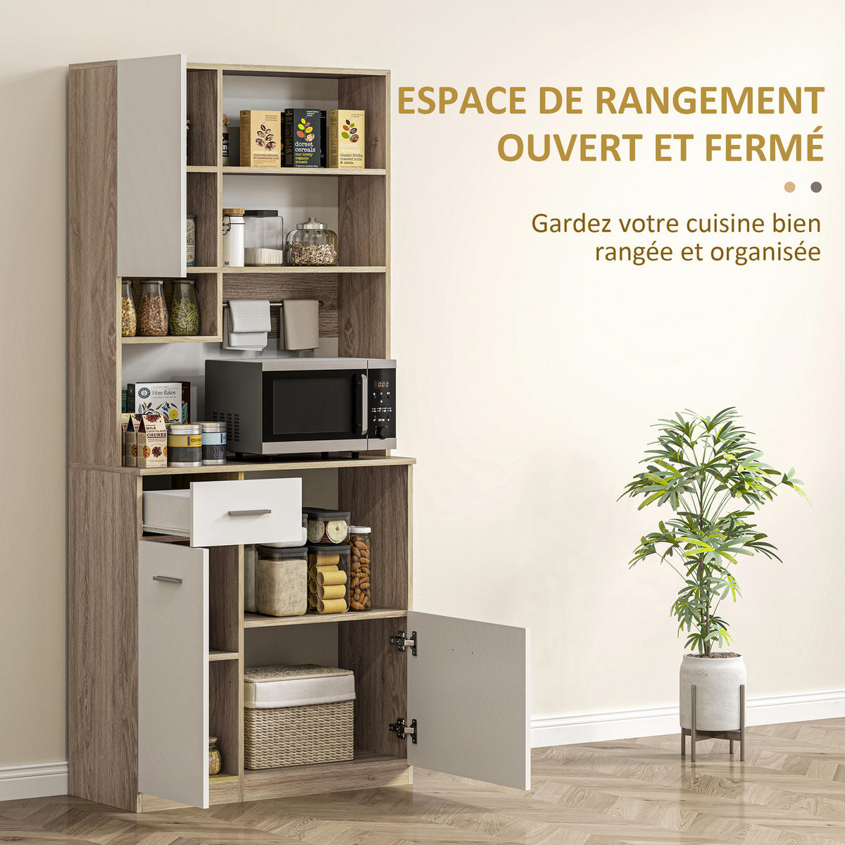 HIGHBOARD DE-11130 Verstellbare Böden Weiß/Holz - Weiß, Holzwerkstoff (35/180/80cm) - ComfortXL