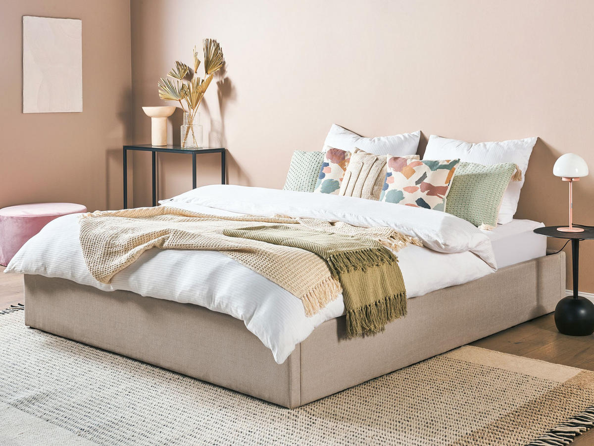 POLSTERBETT 180/200 cm Beige Dinan - Beige, Holz/Textil (180/200cm) - Beliani