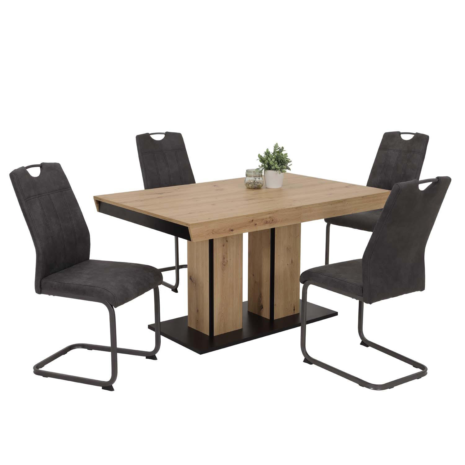 Möbel Stellbrink Essgruppe Eiche Artisan, Anthrazit 140x76x90 cm