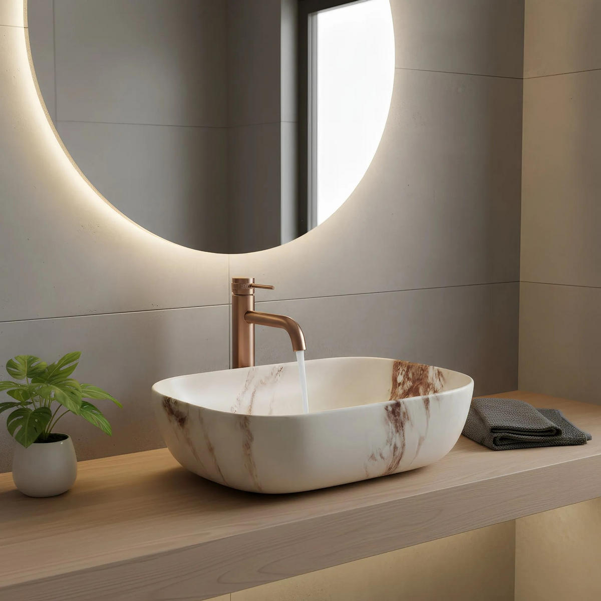 AUFSATZWASCHBECKEN Rea Belinda Marrone Marrone Matt - Beige, Keramik (33/13.5/46.5cm) - REA