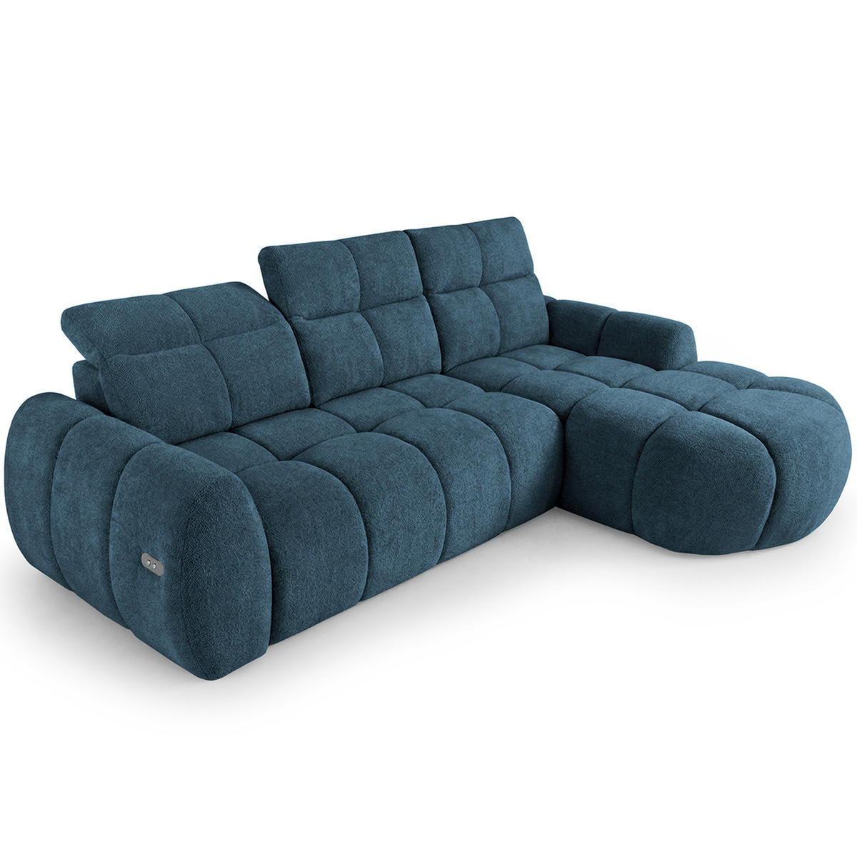 ECKSOFA Sorel Mini mit Automatisch verstellbarer Sitztiefe und Kopfstützen, rechts, Blau - Blau, Textil (275/190cm) - Beautysofa