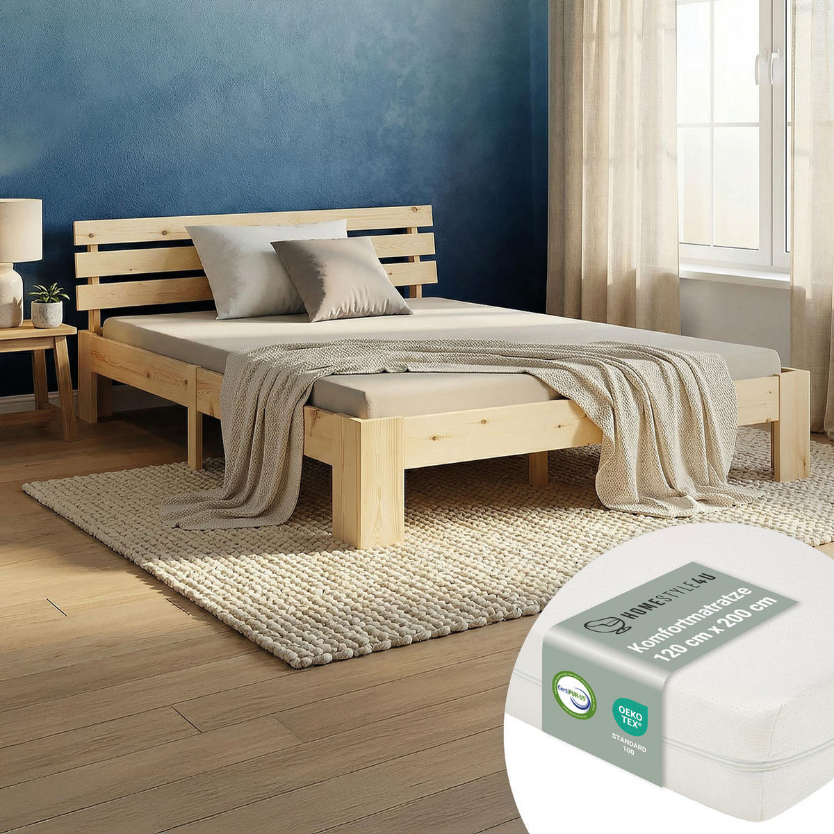 HOLZBETT mit Matratze 120/200 cm natur - Braun, Holz (120/200cm) - Homestyle4u