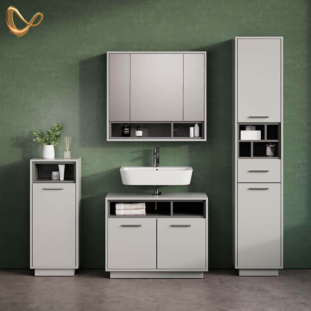 BADMÖBEL-SET Temo Grau 4 Teile - Anthrazit/Grau, Holzwerkstoff (80/93/40cm) - Livinity®