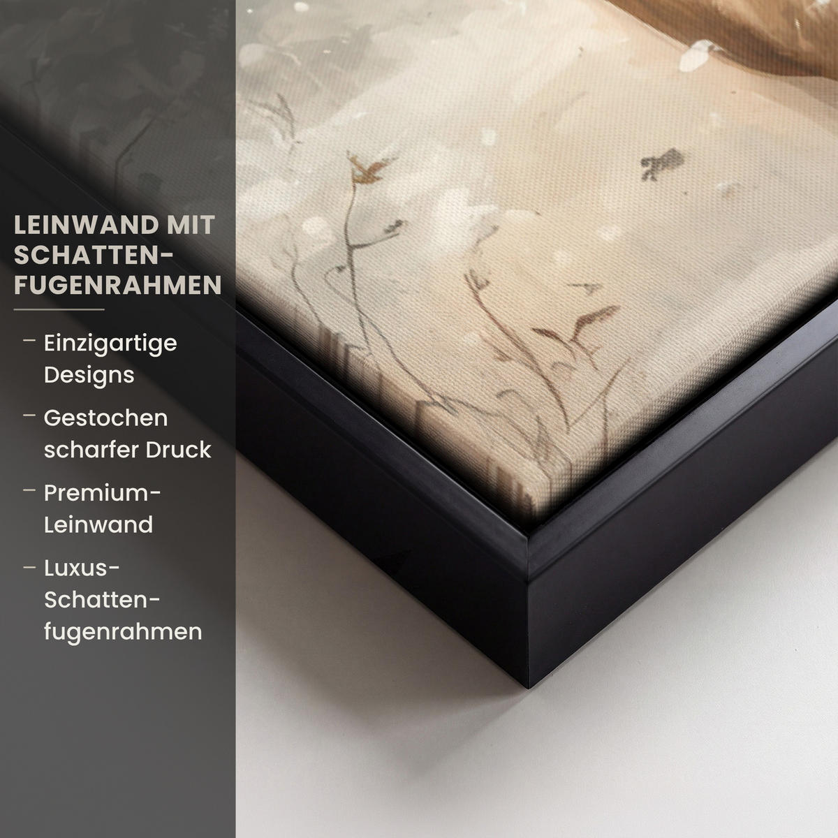 LEINWAND Bilder mit Rahmen - Weihnachten - Rentier - Winter - Kranz - 40x60 - Naturfarben, Textil (40/60cm) - MuchoWow