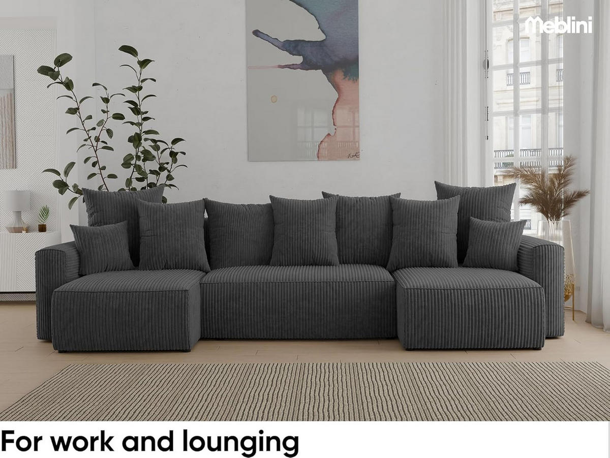 ECKSOFA SOLARIS U - Dunkelgrau/Schwarz, Holzwerkstoff (312/142cm) - Meblini