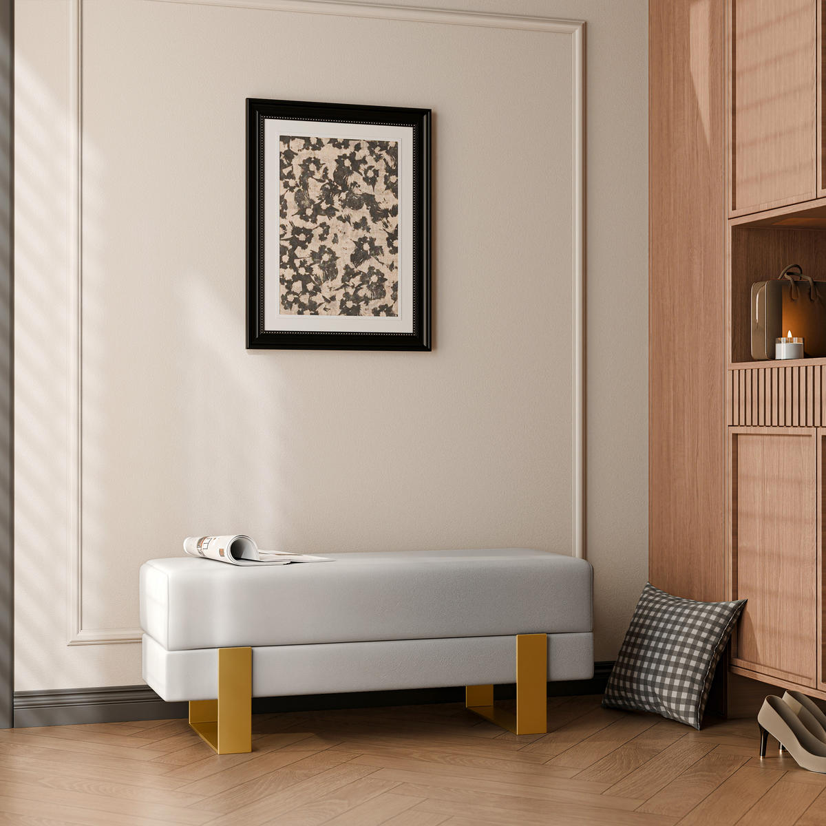 POLSTERBANK RIVA 100 cm Gold / Grau ,Metallgestell - Grau, Metall (100/47/35cm) - Idohome