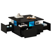COUCHTISCH mit 4 Schubladen 70 x 70 cm Hochglanz Schwarz - Schwarz, Holzwerkstoff (70/70/40cm) - Meubliv