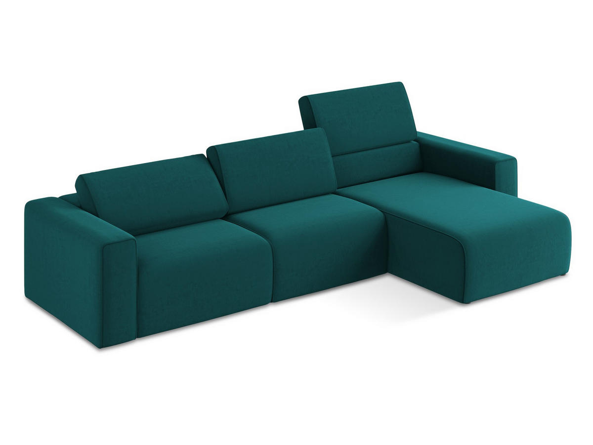 ECKSOFA Rechts Samt Stoff Blau - Blau/Petrol, Kunststoff/Textil (314/167cm) - Makamii