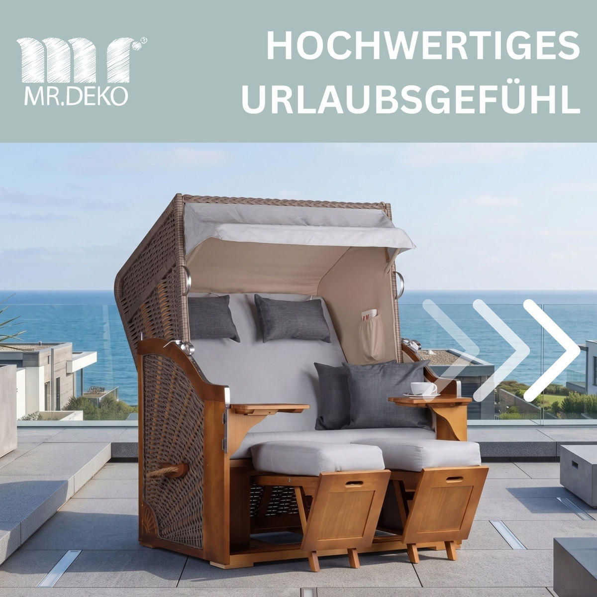 STRANDKORB Schleswig Pinie 2-Sitzer - Braun/Grau, Metall (120/160/80cm) - Mr. Deko