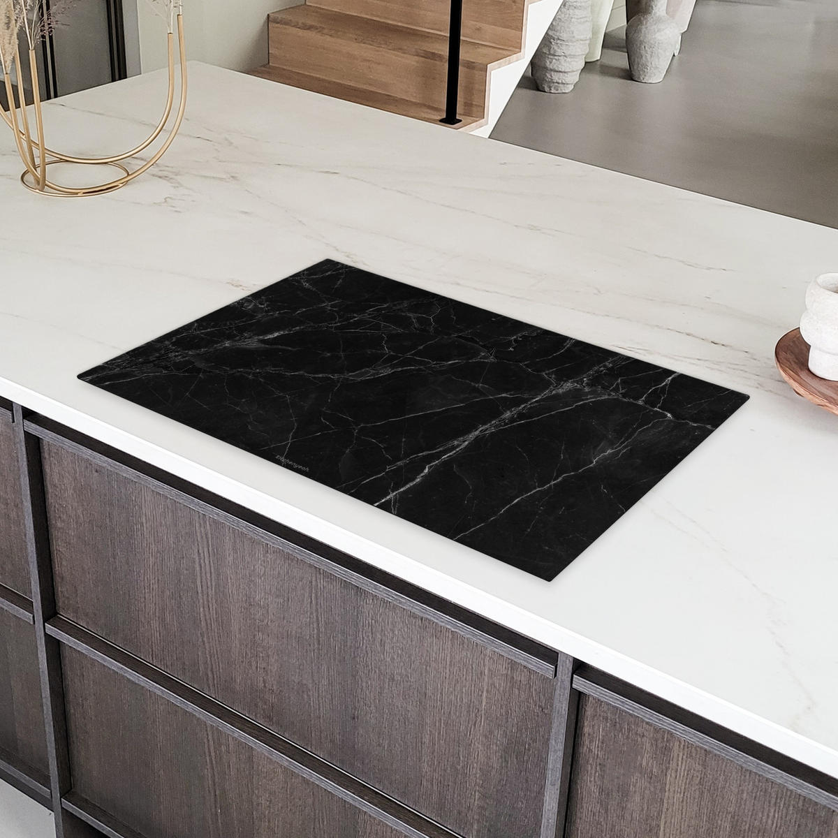 HERDABDECKPLATTE Schwarz - Marmor Induktionsmatte 83x51 cm - Schwarz, Kunststoff (83/51.5/0.2cm) - MuchoWow