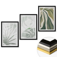 WANDBILDER 3er-Set - 40x60 cm Schwarzer Rahmen - Blätter von Pflanzen in Grün und Grau - Schwarz, Kunststoff (40/60cm) - ArtPrintCave