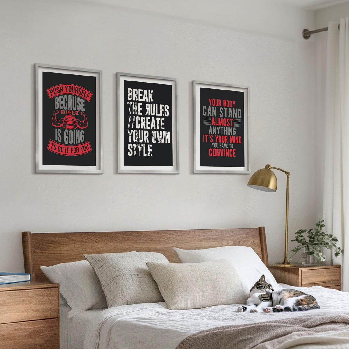 BILDER SET 3er Set - 40x60 cm Silberner Rahmen - Motivation, Training, Selbstentwicklung - Silberfarben, Kunststoff (40/60cm) - TULUP