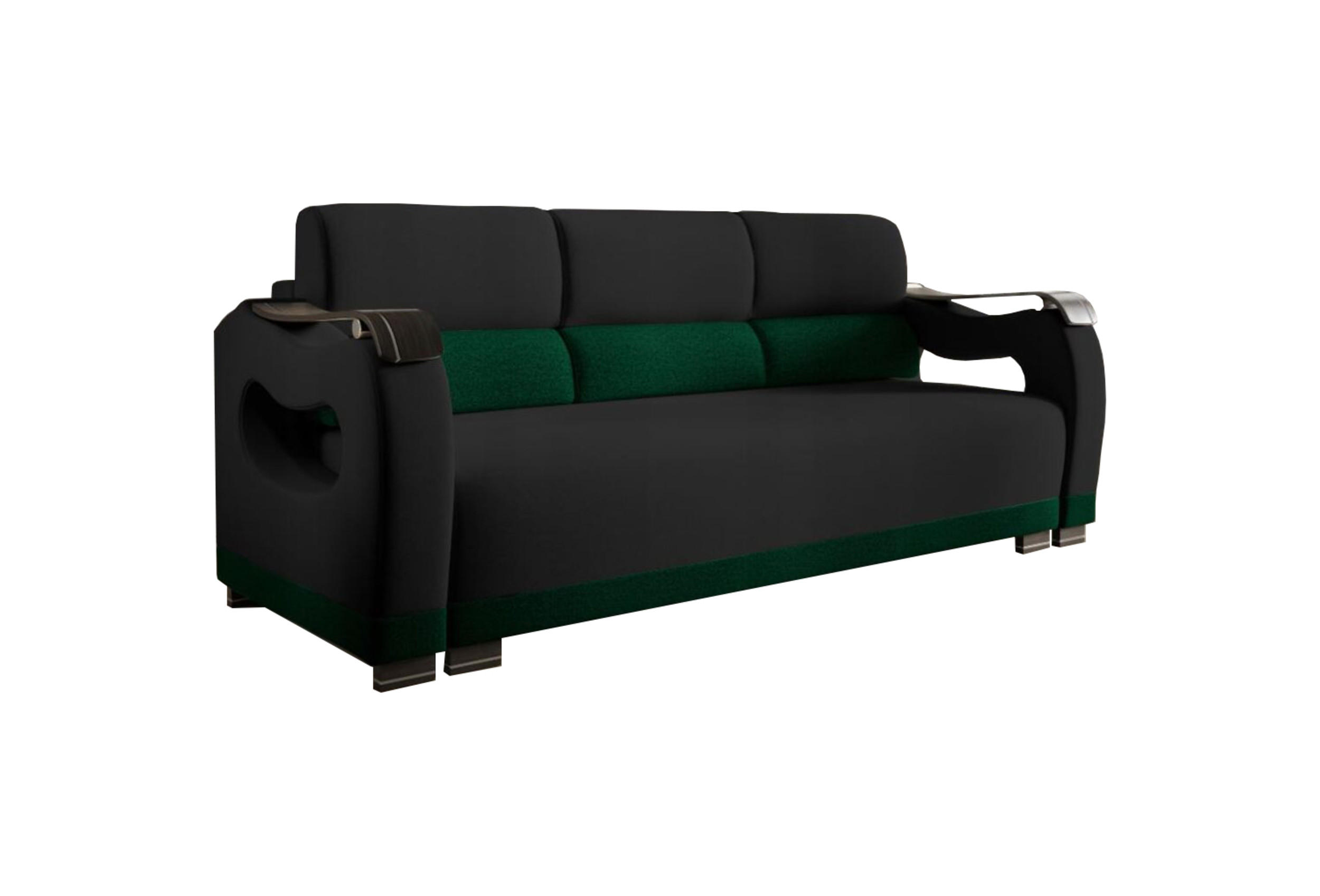 SCHLAFSOFA - Bettsofa Muscari II - Schwarz + Grün (Loca 23 + Loca 15) - Schwarz, Holz (227/90/92cm) - Möblo