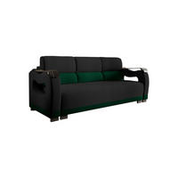 SCHLAFSOFA - Bettsofa Muscari II - Schwarz + Grün (Loca 23 + Loca 15) - Schwarz, Holz (227/90/92cm) - Möblo