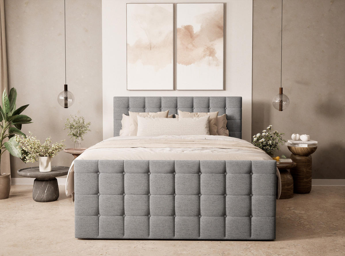 BOXSPRINGBETT Tasca 140/200 cm, in Grau, Bettkasten, Matratze, Topper - Schwarz/Grau, Holz/Holzwerkstoff (140/200cm) - Maison de Reve