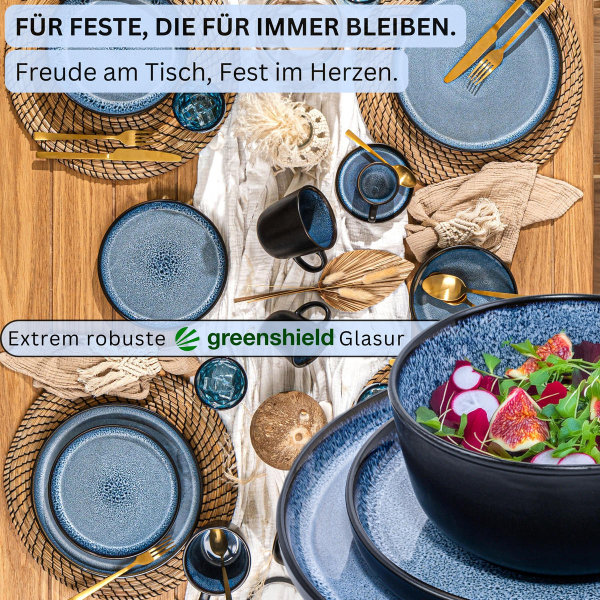 TAFELSERVICE ARUBA - 24-teilig aus Steingut - Blau, Keramik (44/45/54cm) - Sänger