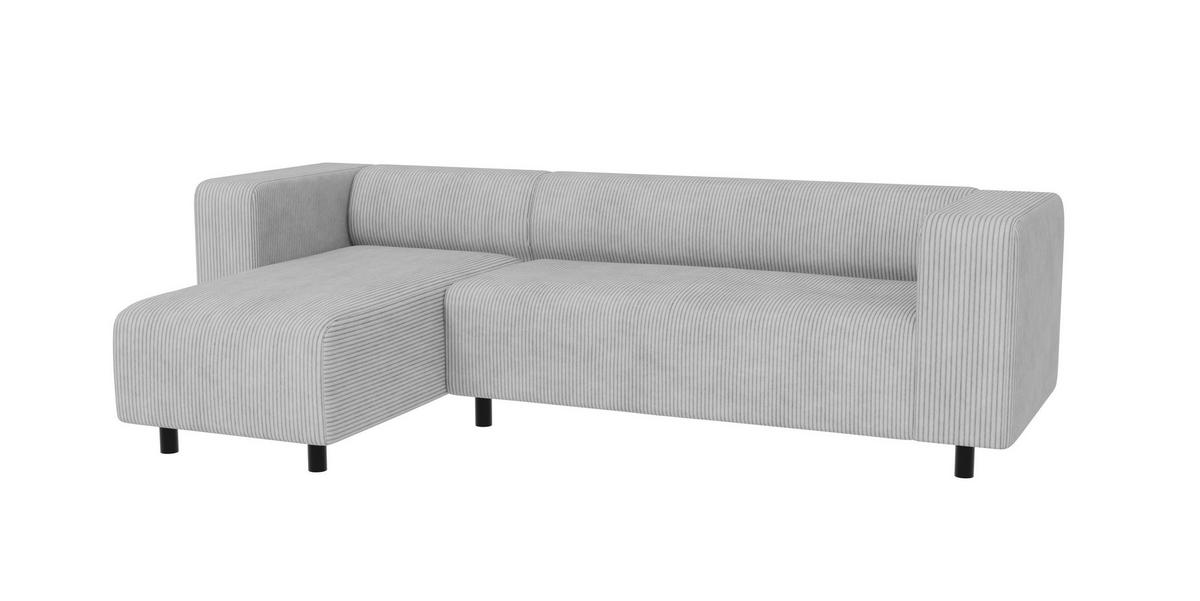 ECKSOFA Tove Hellgrau Cord - Ottomane links - Hellgrau/Schwarz, Holz/Kunststoff (240/142cm) - S-Style Möbel