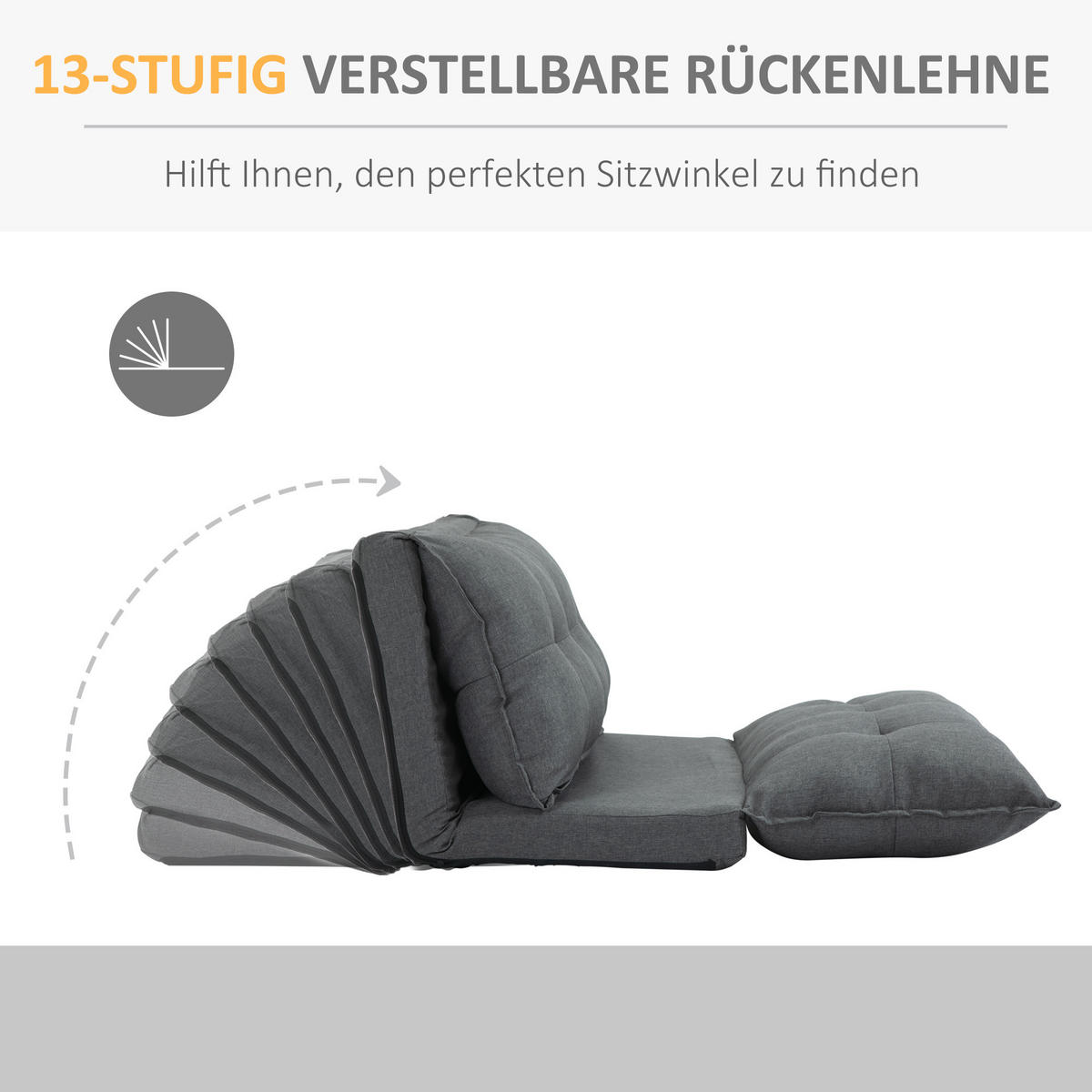 BODENSTUHL 2-in-1 Bodensessel Bett mit Rückenlehne 13 Positionen Verstellbar - Grau, Metall (71/54/100cm) - HOMCOM