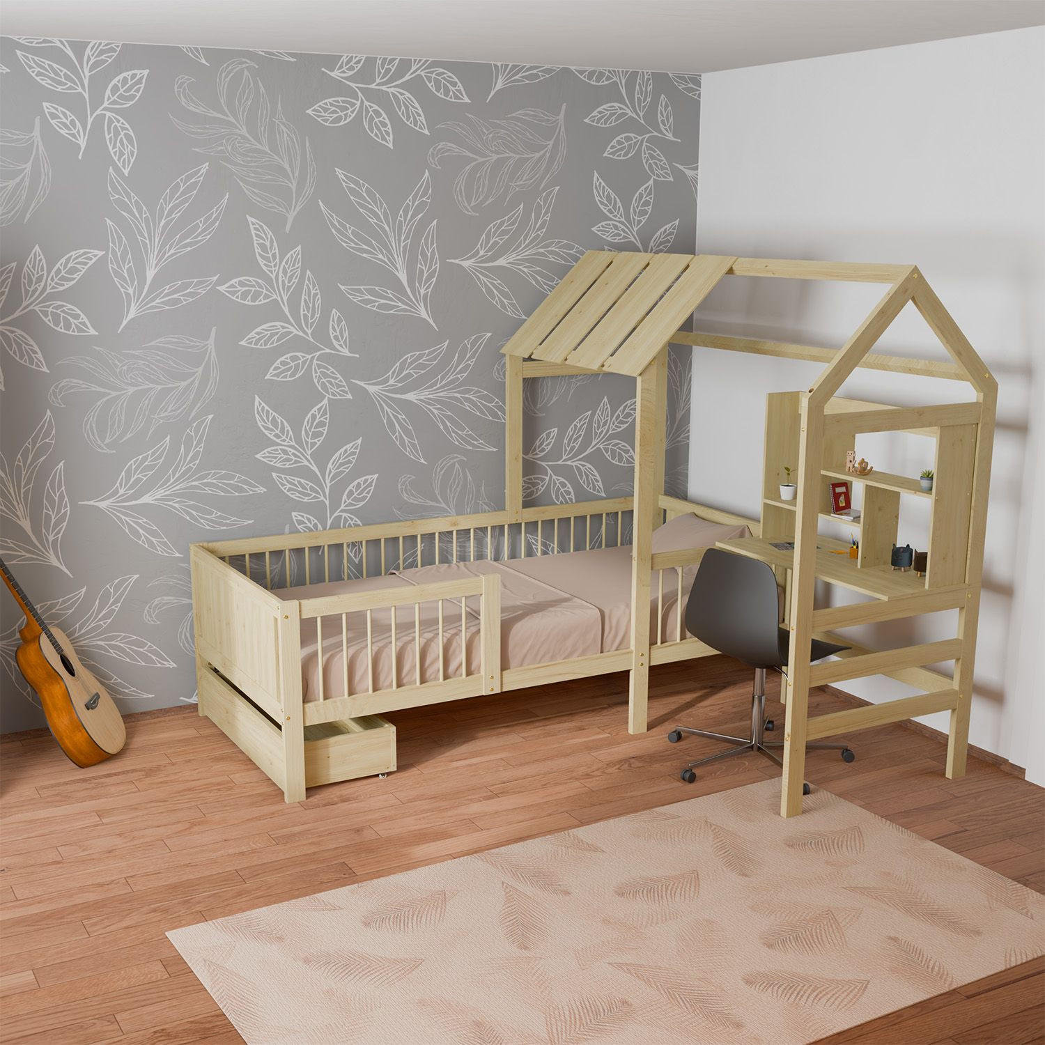 KINDERBETT Yari 90x200 cm Natur - Naturfarben, Holz (90/200cm) - Juskys