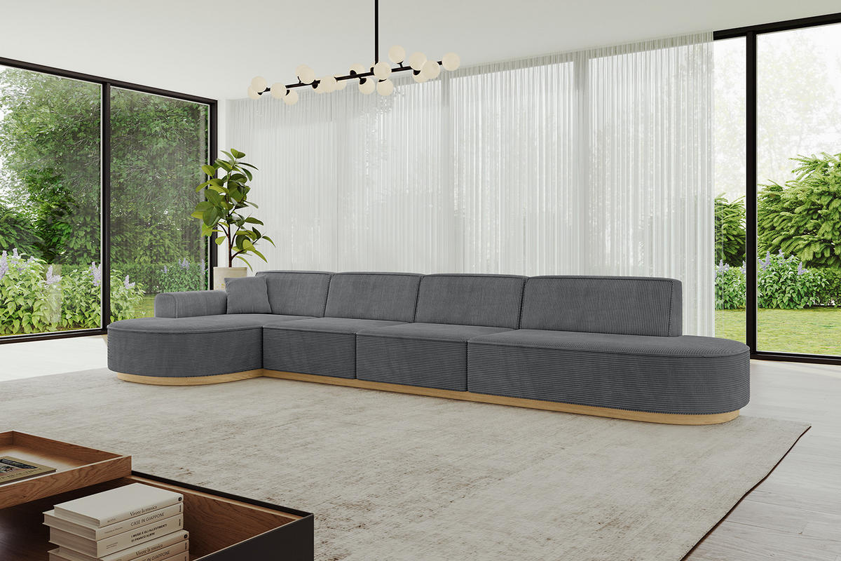 ECKSOFA Ottomane Links MARI-L3-v2 - 413x171x83 cm Dunkelgrau Cord - Dunkelgrau, Holzwerkstoff/Textil (413/171cm) - ALTDECOR