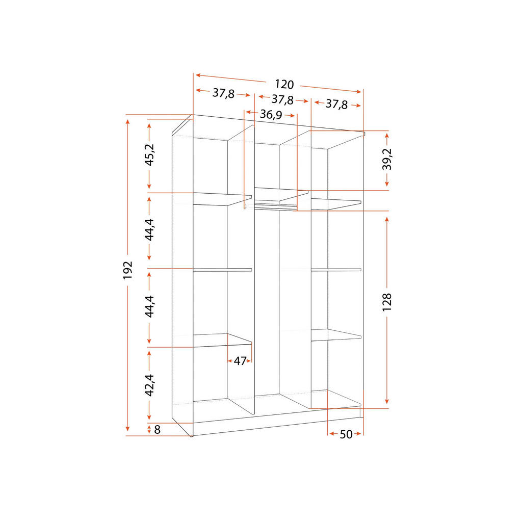 Thumbnail - Deine Möbel 24 Kinderkleiderschrank, Weiß, Sonoma Eiche, Grau, Holzwerkstoff, 120x192x50 cm, Kinder- & Jugendzimmer, Kin...