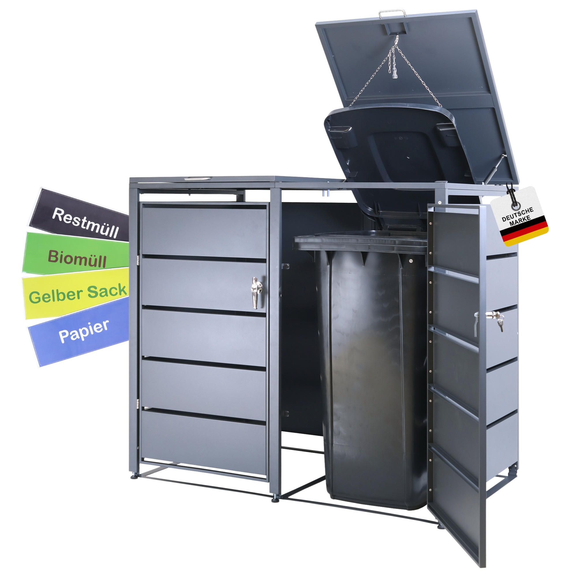 MÜLLTONNENBOX 2er - Anthrazit, Metall (132/116/80cm)