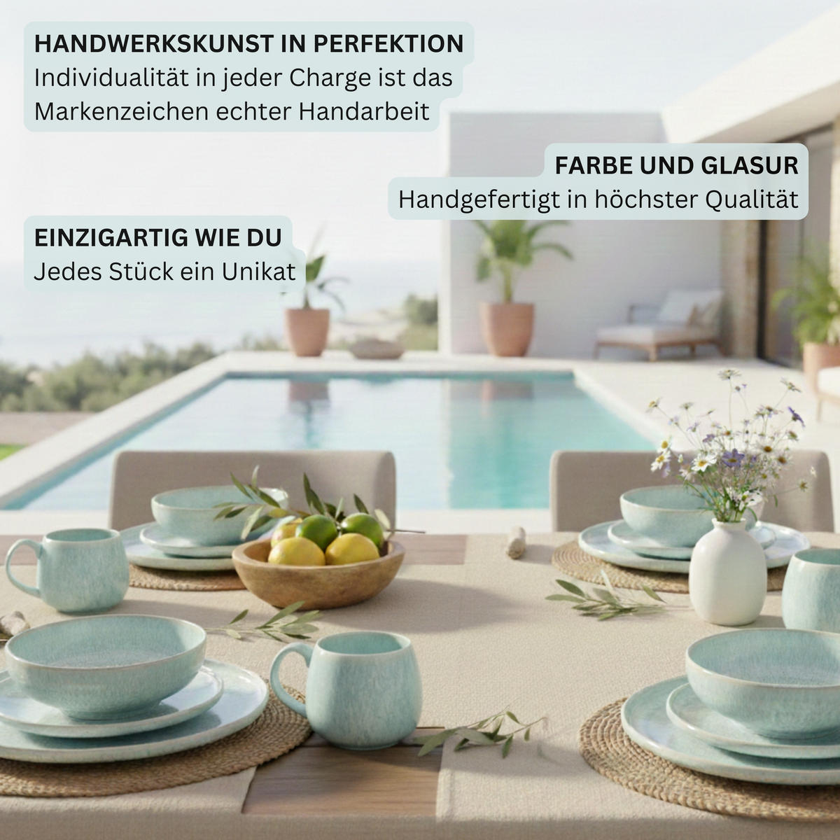 KOMBISERVICE PAROS - 16 teilig aus Steingut - Türkis, Stein (27/27/27cm) - Sänger