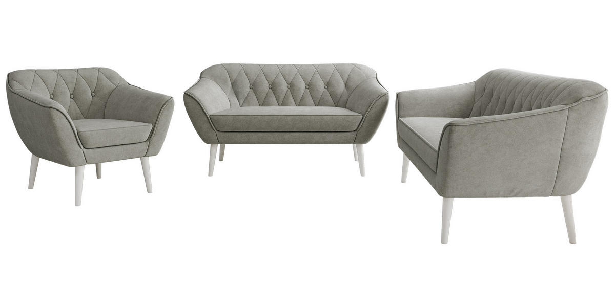 SEDACIA ZOSTAVA 3+2+1 PIRS - Sivá Štruktúrovaná látka - Biele nohy - sivá/biela, kompozitné drevo/textil (180/75/74cm) - MKS