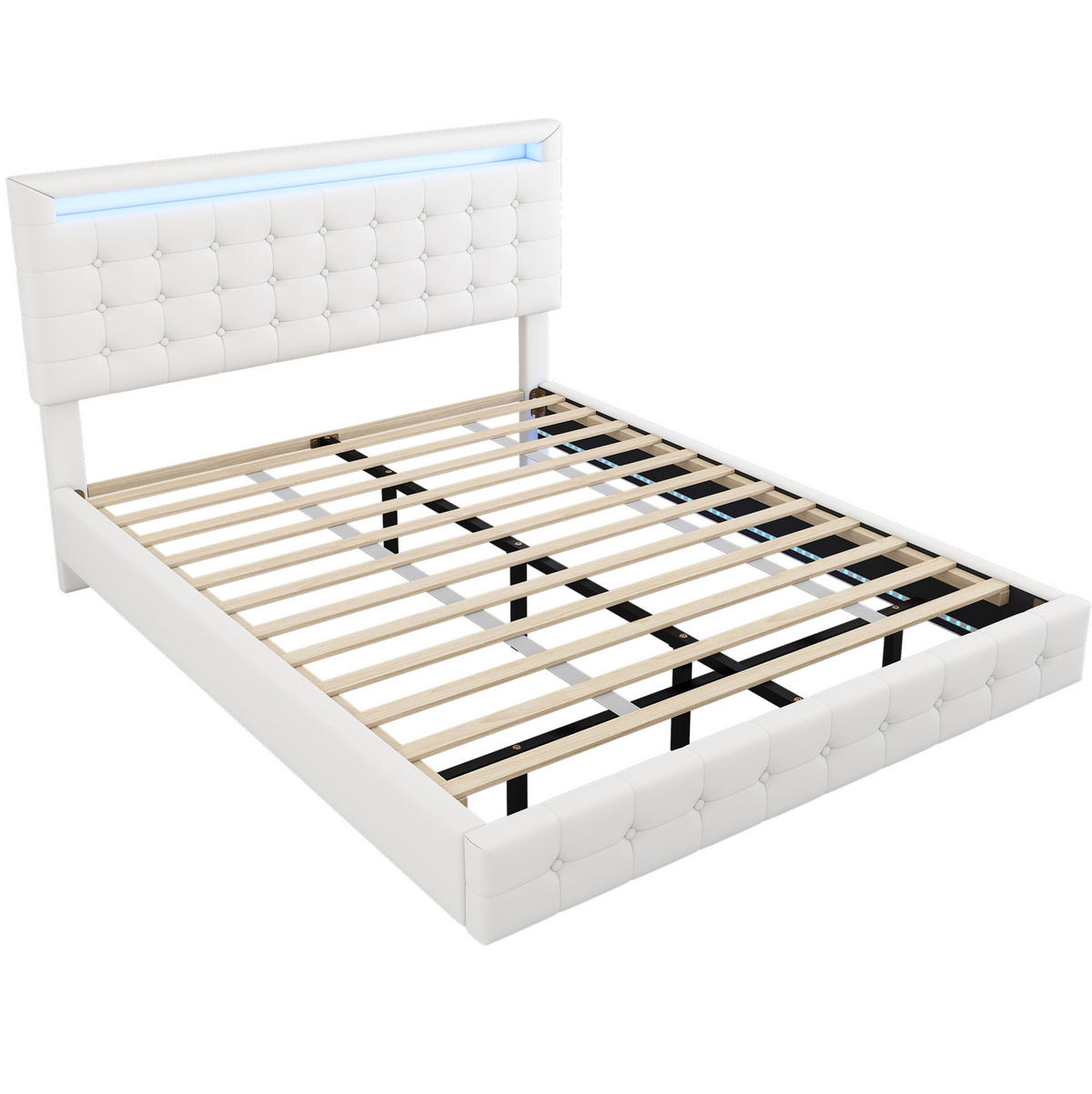 BETT mit LED-Beleuchtung 140x200 cm PU Weiß 2 Pakete - Weiß, Metall (140/200cm) - Meubliv