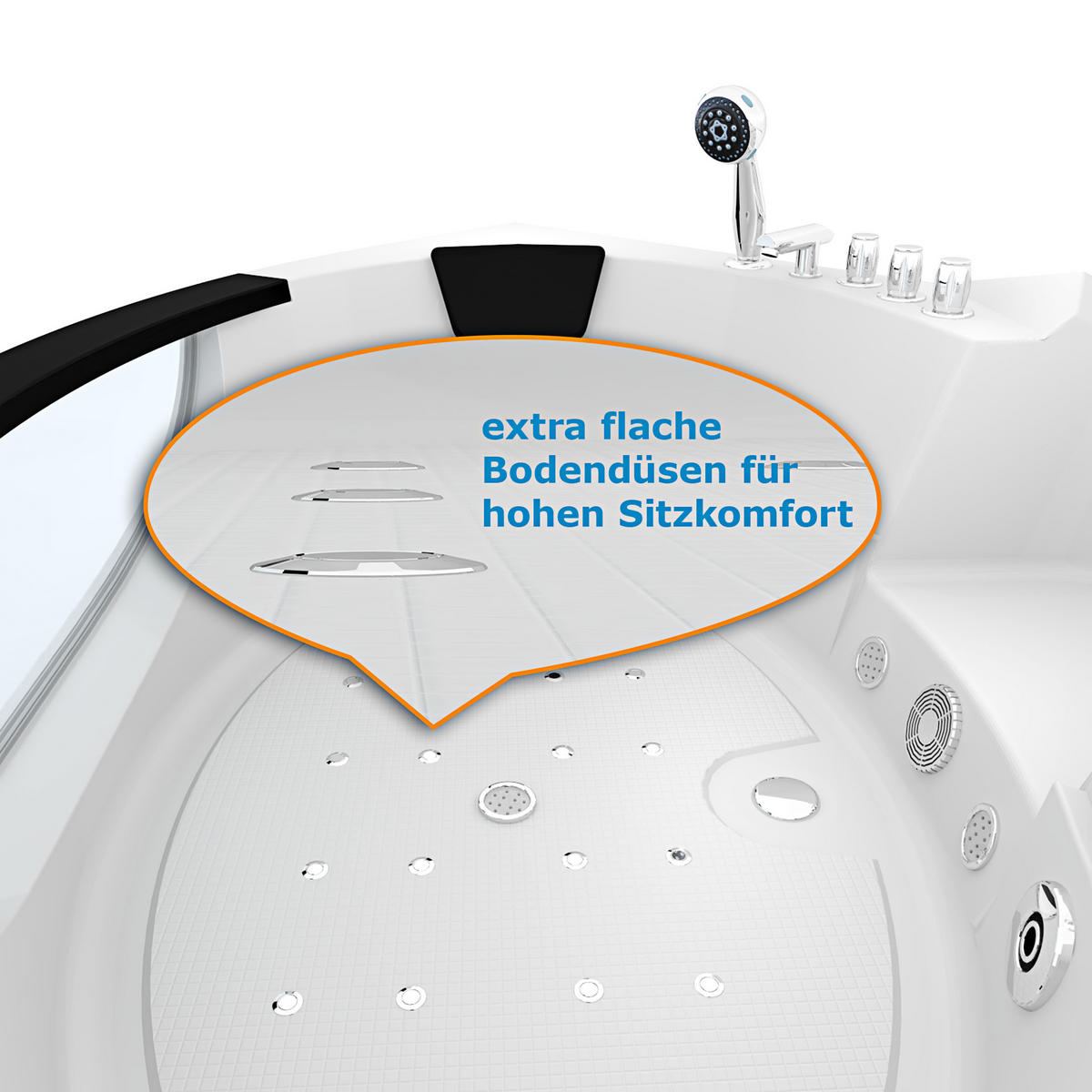 WHIRLPOOL Pool Badewanne Wanne W06H 152x152cm - Weiß, Glas/Kunststoff (152/65/152cm) - AcquaVapore by Sandra Jentho