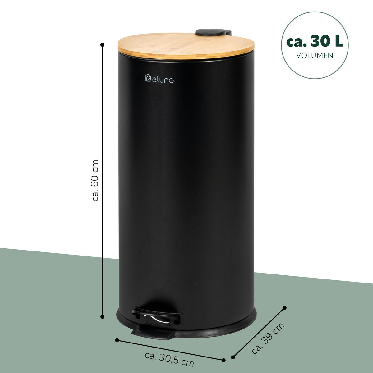 ABFALLEIMER 30 Liter, schwarz, Metall - Schwarz, Metall (30.5/60/39cm) - eluno