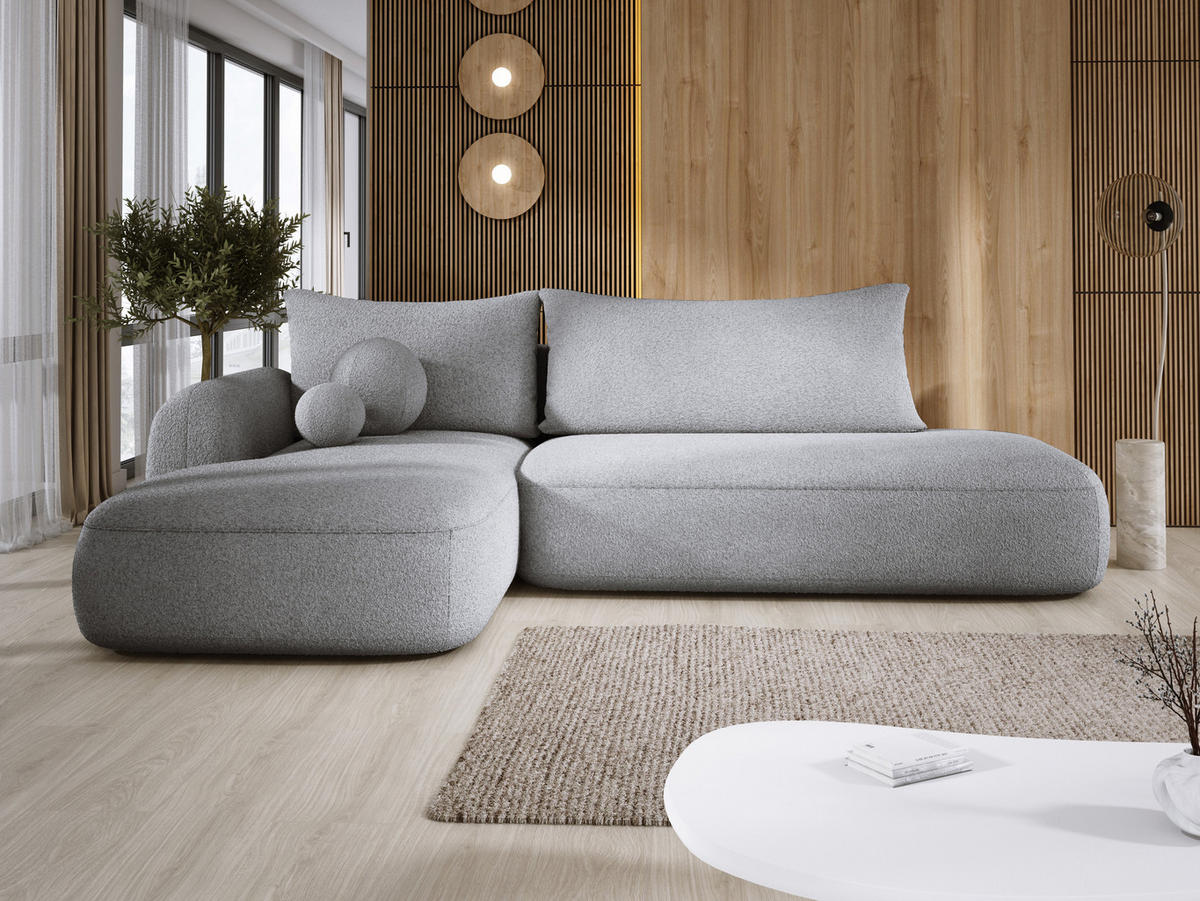 ECKSOFA BABU Mit Bettfunktion – Moderne Polsterecke Für Wohnzimmer Funktionales Schlafsofa Im Stoff NOW OR NEVER, 300x105x60cm, Linke, GRAFIT - Graphitfarben, Holz/Textil (190/300cm) - DomoHome