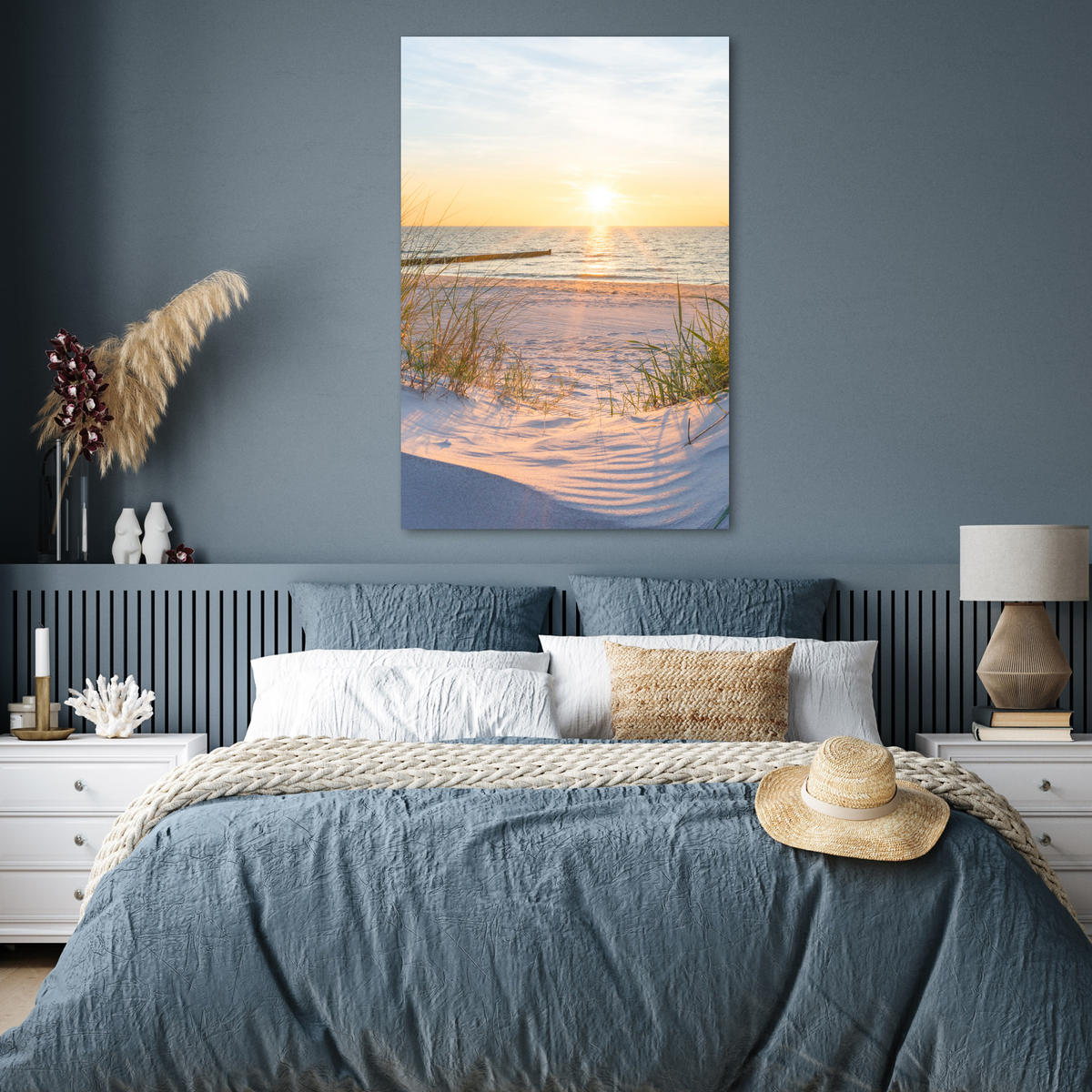 POSTER Strand - Sonne - Düne - Gras - Sand - Horizont 80x120 cm - Hellblau, Papier (80/120/0.1cm) - MuchoWow